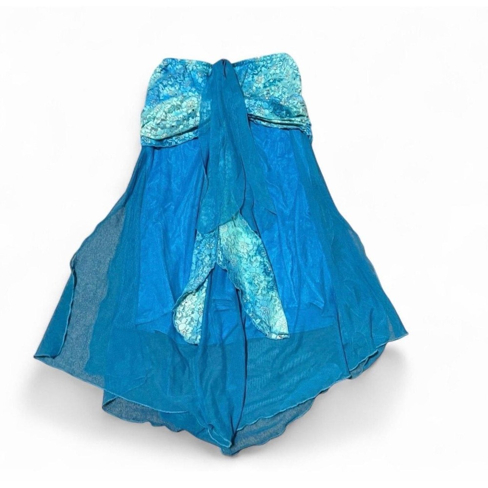 Vintage Kelle Blue Lace Dance Costume Medium USA High Low Sheer